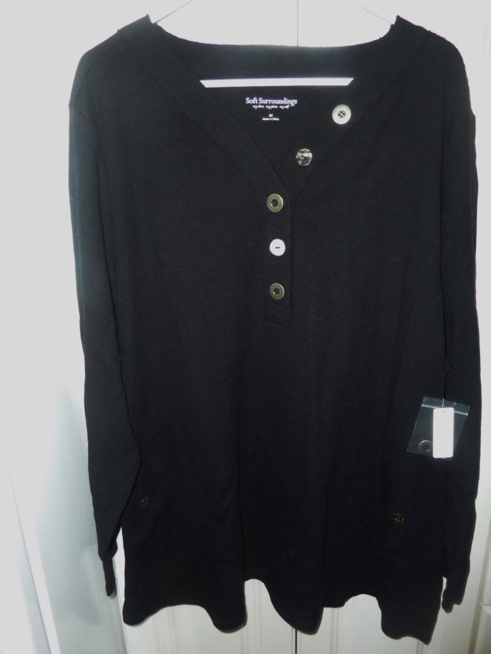 NWT Soft Surroundings Black Cotton Sweater 2 Front Pockets Size 3X CUTE!!